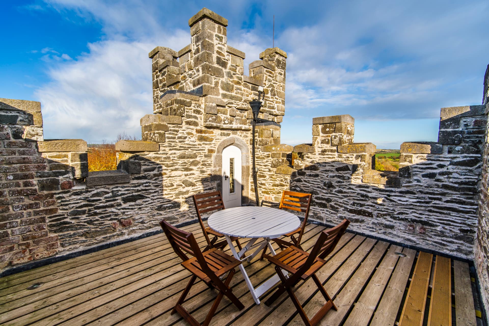 The rooftop terrace at Drummond Tower with views over the Louth countryside